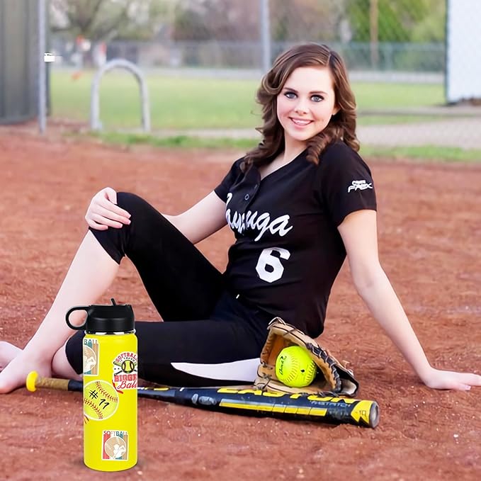 Softball Gifts for Girls,Softball Water Bottle and 50PCS Stickers Accessories Stuff for Player Lovers(18OZ)