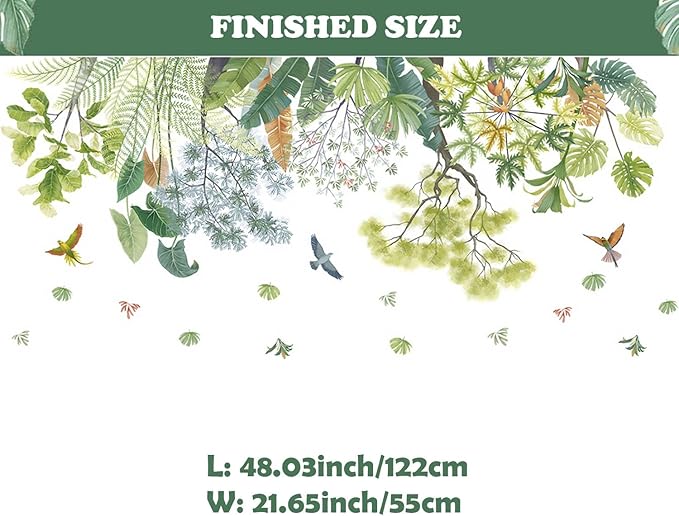 Green Plant Top Line Wall Stickers Garden Flower Wall Art Decals Tropical Plant Birds Wall Decals for Living Room Bedroom Nursery Kitchen Skirting Board Art Decorations