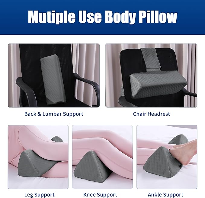 HOMBYS Memory Foam Sleep Position Training Pillow, Body Supportive Trainer Pillow for Back Sleeper Side Sleeper, Adjustable Body Pillow - Grey