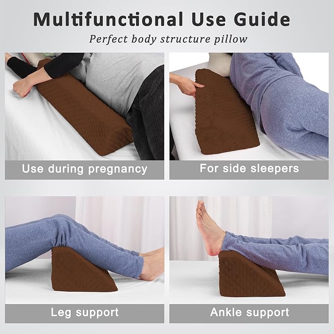 Wedge Pillow for Side Sleeping, Body Positioning Foam Wedge Pillow, Side Wedge Pillow for Sleeping Non-Slip Back Positioning Pillow for Bed Sore Wedge (Brown)
