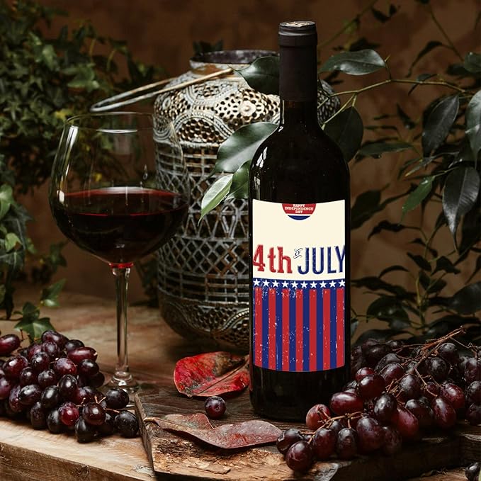 8 Pieces 4th of July Wine Bottle Labels American Patriotic Wine Bottle Stickers Red Blue Stars and Stripes Wine Bottle Cover Decorations for Memorial Day July 4th Party Supplies