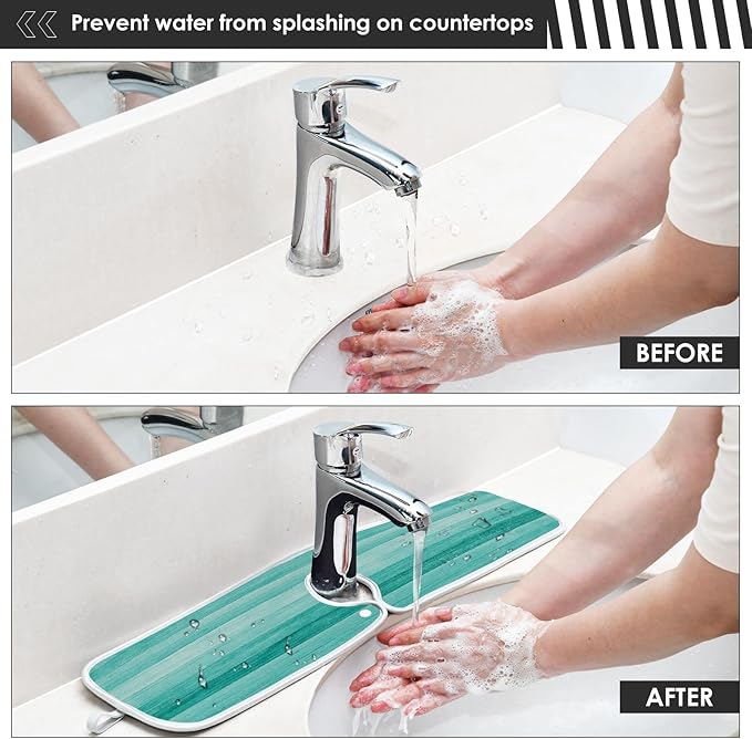 Kitchen Faucet Absorbent Mat,Teal Turquoise Green Wood Water Splash Guard for Sink, Faucet Drip Catcher Thicken Sponge Microfiber Faucet Water Catcher Mat Sink Absorbent Mat for Kitchen 23x5in 2 Pack