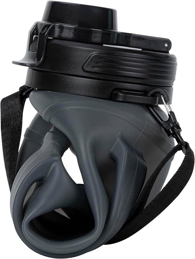 Collapsible Water Bottles 64oz with Removable Straw, Odorless BPA-Free Silicone, Leak-Proof Foldable Reusable Bottle - Perfect for Cruise Travel Sports Gym Hiking Camping Cycling - Black