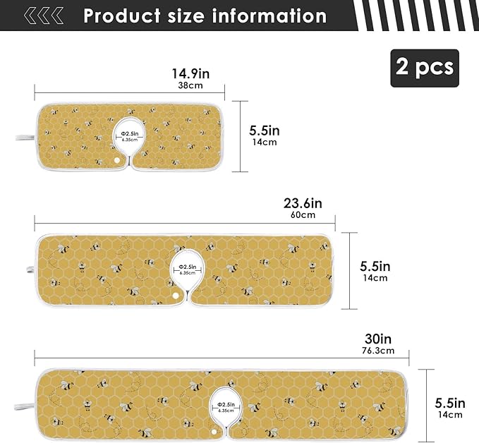 Kitchen Faucet Absorbent Mat,Bees Honey Honeycombs Water Splash Guard for Sink, Faucet Drip Catcher Thicken Sponge Microfiber Faucet Water Catcher Mat Sink Absorbent Mat for Kitchen 23x5in 2 Pack
