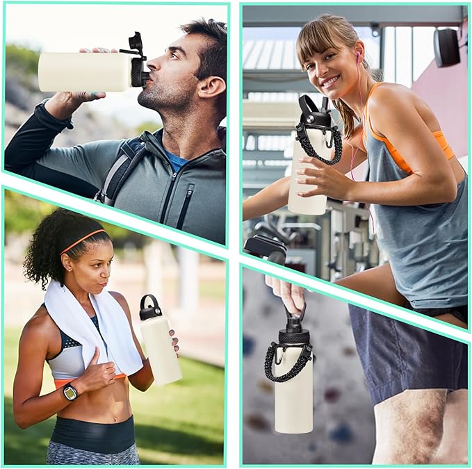 Insulated Water Bottle - 32oz 40oz 64oz Water Bottles with Straw & Spout Lids, Carrier Bag, Paracord Handle and Flask Boot, Reusable Stainless Steel Water Bottle, Metal Canteen Mug for Work Sports