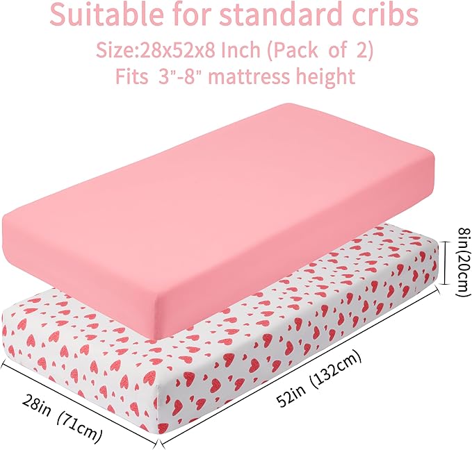 Baby Crib Sheets for Boys Girls, 2 Pack Fitted Crib Sheet for Standard Crib and Toddler Mattress, Soft Microfiber Baby Sheet 52x28x8in. (Love & Rocks)