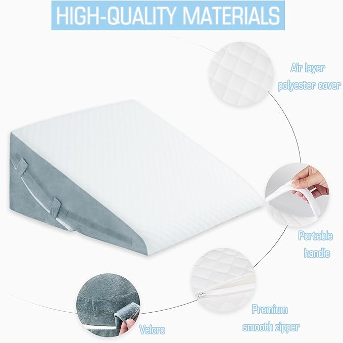 Bed Wedge Pillow for Sleeping, 7.5 Inch Adjustable Memory Foam Triangle Wedge Pillow for After Surgery Legs and Back Support Pillow Relieve Acid Reflux, Gerd, Snoring