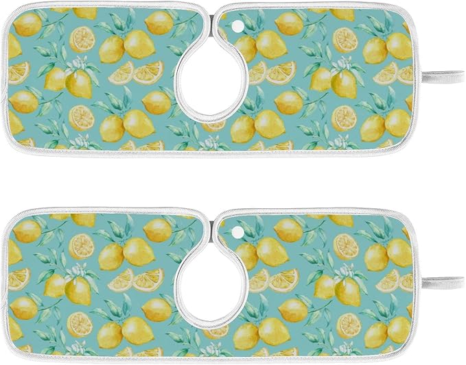 Kitchen Faucet Absorbent Mat,Lemon Fruit Summer Water Splash Guard for Sink, Faucet Drip Catcher Thicken Sponge Microfiber Faucet Water Catcher Mat Sink Absorbent Mat for Kitchen 23x5in 2 Pack