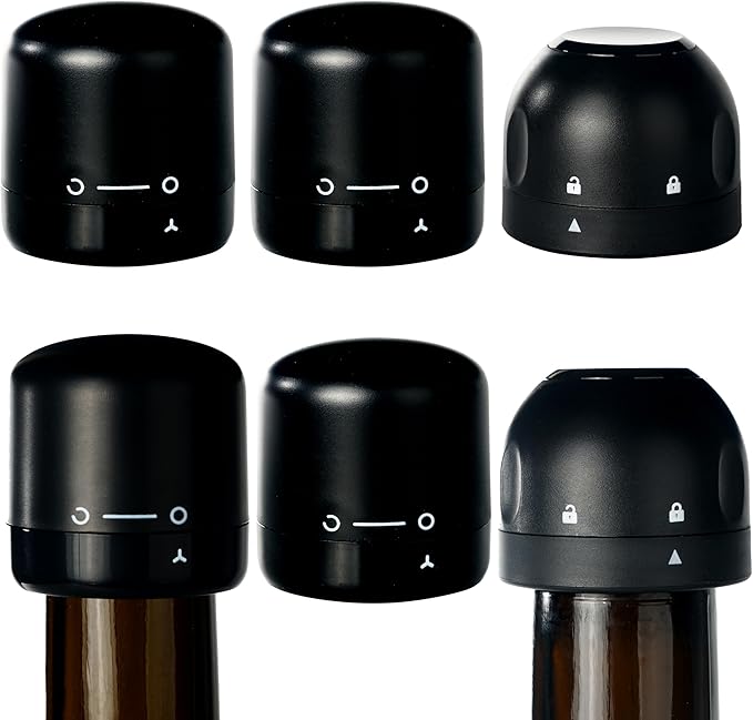 6PCS Wine Bottle Stoppers,4PCS wine stoppers+2PCS champagne stoppers,Wine Preserver, Wine Accessories, Black Silicone Small Wine Bottle Stoppers Corks