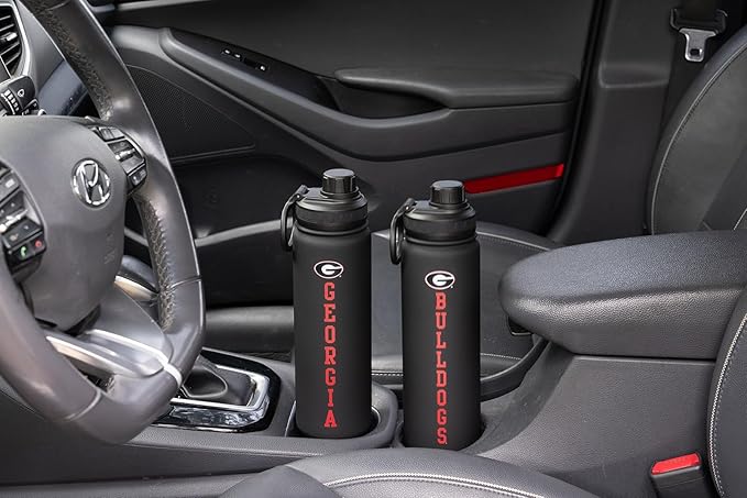 Georgia Bulldogs Water Bottle - Black Double Walled Stainless Steel 24 oz Keeps Drinks Cold or Hot