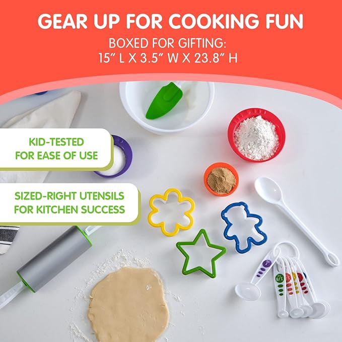 Curious Chef 25-Piece Kitchen Basics Kit for Kids, includes Real Cooking and Baking Tools, Dishwasher Safe and Made with BPA-Free Plastic