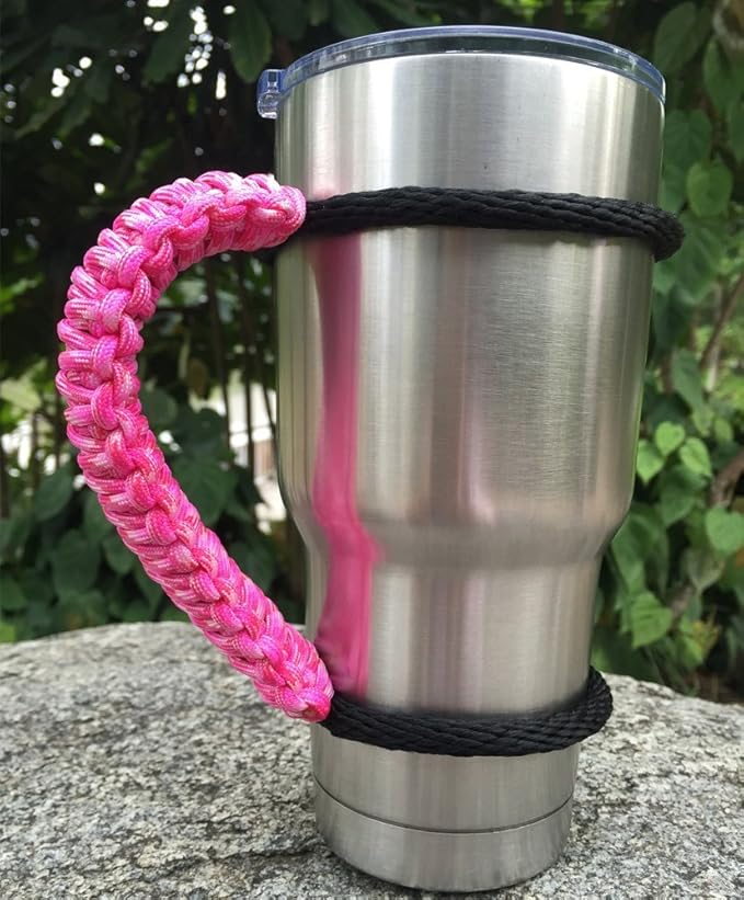 Handmade Paracord Handle for Yeti/Rtic/Ozark Trail Rambler 30 OZ Tumbler. pink/white