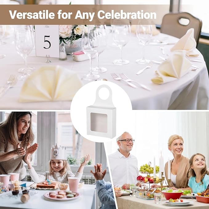 Tideme 50 PCS Wine Bottle Boxes, White Kraft Paper Wine Gift Boxes, Hanging Foldable Wine Bottle Box with Clear Window, Empty Wine Bottle Hanger Favor Box for Chocolates, Candies, Cookies