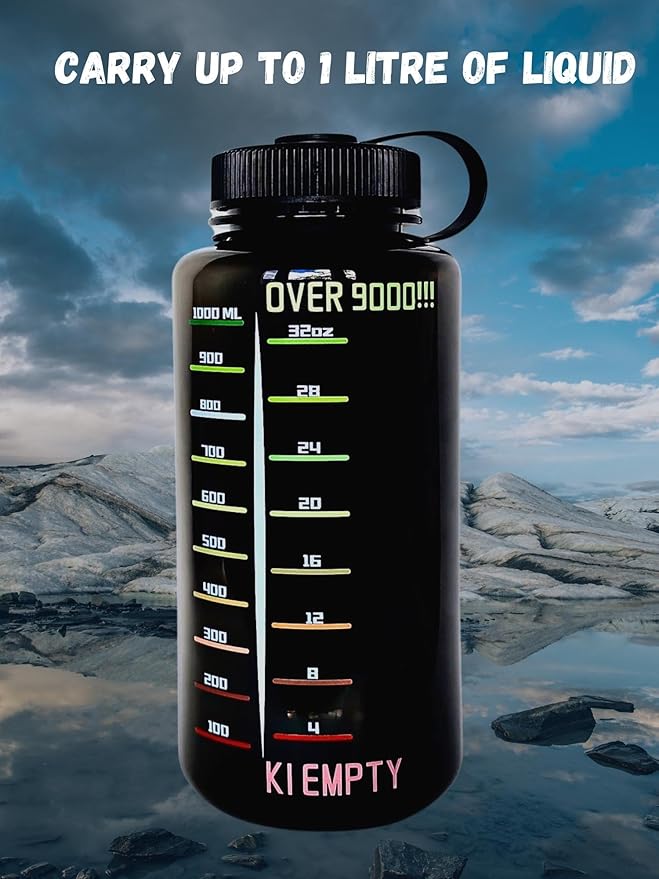 Water Bottle, Anime Inspired, It's over 9000, BPA-Free Large Plastic Water Jug With Screw Top Lid, Wide Mouth, Hydration For Outdoor Sports, Gym, Yoga. Holds 32 Ounces, Travel Container