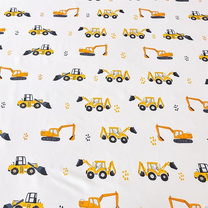 RYNGHIPY Full Sheets Set Kids Boys: Construction Excavator Bed Sheet Set for Toddler Children - Deep Pocket Wrinkle Free Bedding Set (White Yellow,Full)