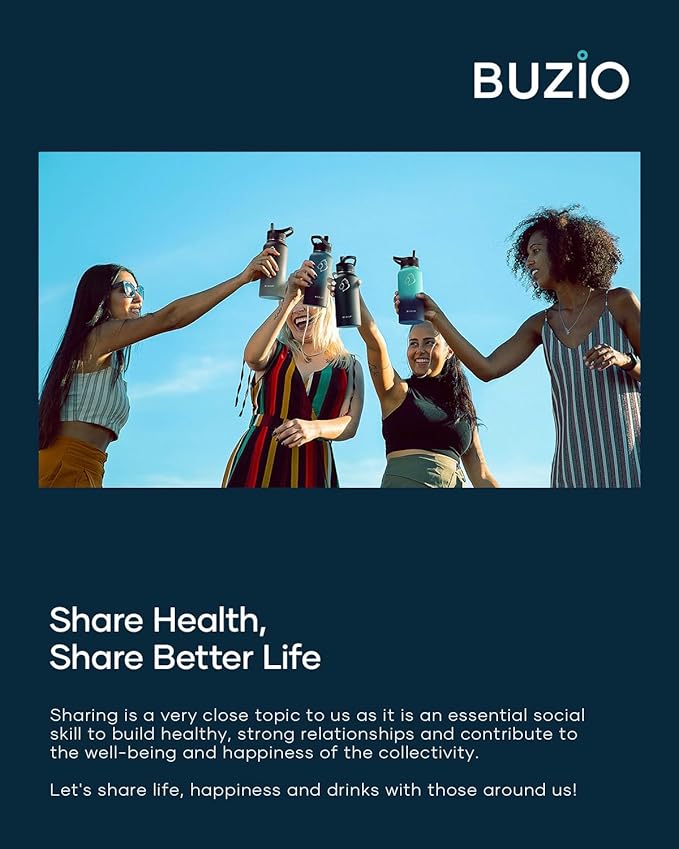 BUZIO Water Bottle with Straw lid, Spout Lid, Hand Lid and Carrying Pouch, 32oz 40oz 64oz Stainless Steel Water Flask Jug, Cold for 48 Hrs Hot for 24 Hrs Double Vacuum Thermo Canteen Mug, BPA-Free