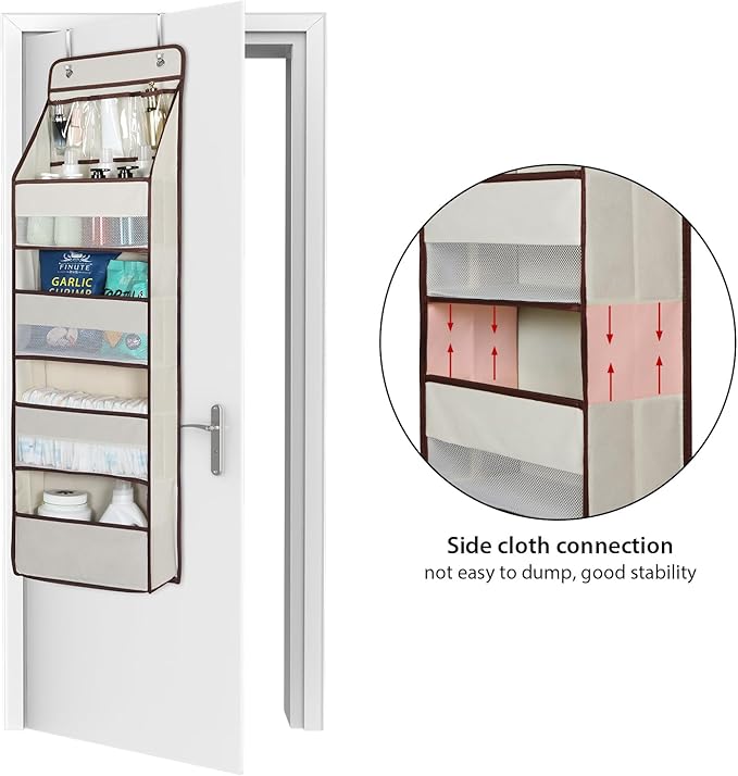 Univivi Door Hanging Organizer Nursery Closet Cabinet Baby Storage with 4 Large Pockets and 3 Small PVC Pockets for Cosmetics, Toys and Sundries (Beige)