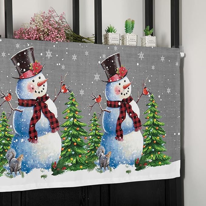 Christmas Snowman Kitchen Curtains Valances for Windows Winter Holidays Cardinal White Snowflake Rod Pocket Window Treatment for Kitchen /Living Room/Bedroom/ Bathroom,42" X 18" -1 Panel, Gray