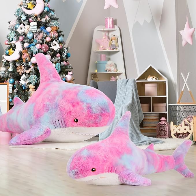 MorisMos Giant Shark Stuffed Animal, Chubby Shark Pillow Baby Shark Plush Toy Shark Toys Cute Stuffed Shark Plush Big Shark Plush Pillow for Kids, Purple, 40in