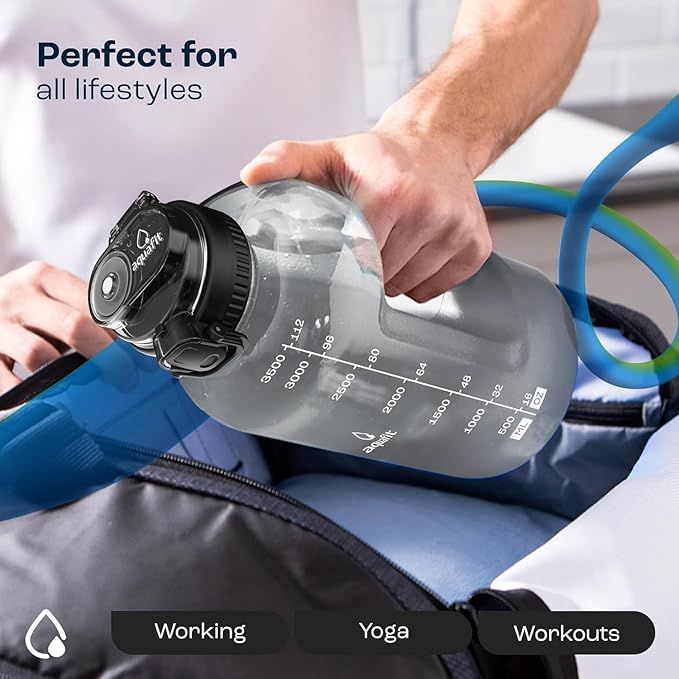 AQUAFIT 1 Gallon Water Bottle with Time Marker - BPA Free 128 oz Water Bottle with Straw, Gym Water Bottle with Handle, 1 Gallon Water Jug, Big Water Bottle, Large Water Bottle (Hazy Day)