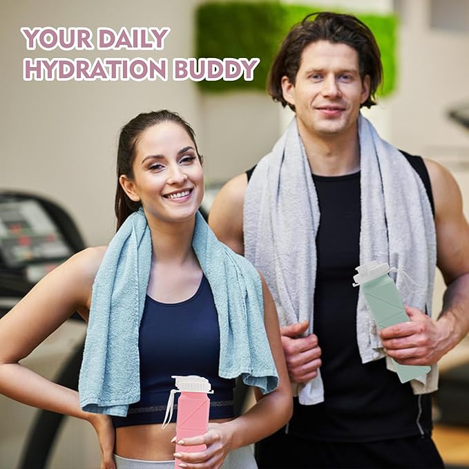 Collapsible Water Bottles 610ml | BPA Free Leakproof Lightweight Foldable Silicon Water Bottles | Twistable Water Cup | for Travel Gym Hiking Outdoor Camping Running Cycling Sports (Pink)