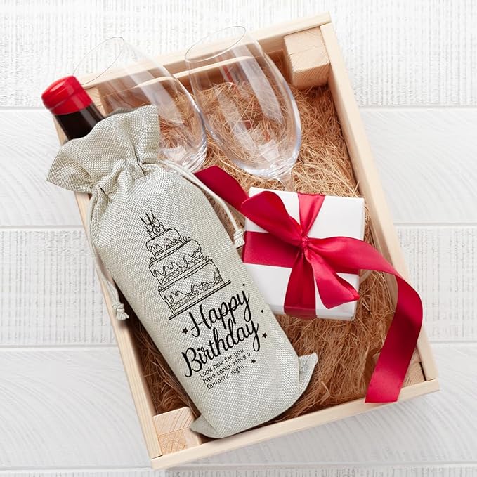 Birthday Wine Bag, Funny Wine Gifts for Women Men, Birthday Gifts for Mom Wife Friend Bestie, Party Favor Wine Champagne Gift Bag With Drawstring -02