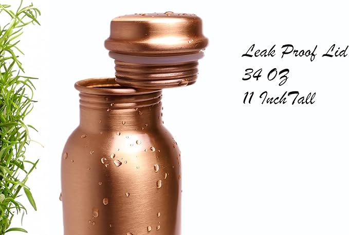 Premium Copper Water Bottle 34 OZ with Ayurvedic benefits and Aesthetic- Promotes Health-Leak Proof Lid-Smooth Finish-Travel Friendly-Yoga-Sports water bottle-Daily Use