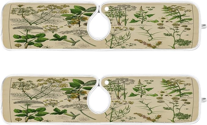 Kitchen Faucet Absorbent Mat, Antique Botanical Water Splash Guard for Sink, Faucet Drip Catcher Thicken Sponge Microfiber Faucet Water Catcher Mat Sink Absorbent Mat for Kitchen 30x5in 2 Pack