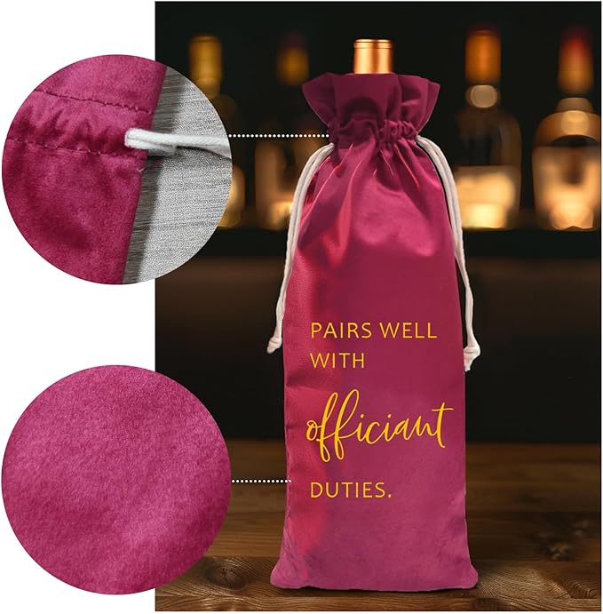 TBITON Wedding Officiant Wine Bag,Officiant Wine Bag,Pairs Well With Wedding Officiant Duties,Officiant Gift,Officiant Wedding Gift, Burlap Drawstring Wine Bag (Officiant-Red)