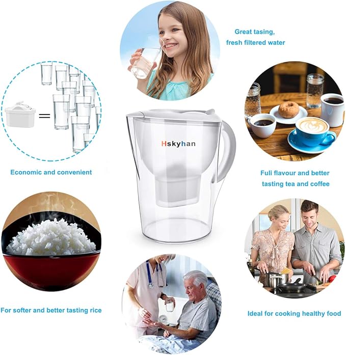 Water Filter Pitcher Alkaline - 3.5 Liters Improve PH, 2 Filters Included, BPA Free, 7 Stage Filteration System to Purifier, White
