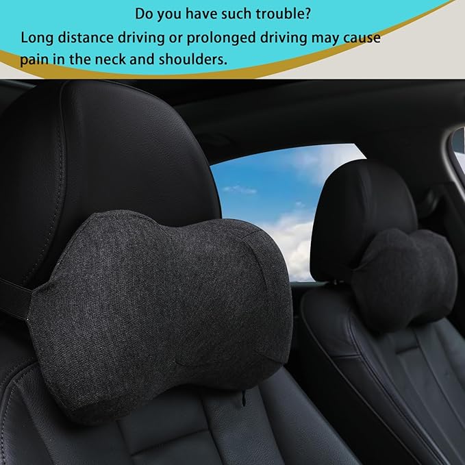 Car Neck Pillow, 2pcs Memory Foam Ergonomic Neck Pillow and Seat Headrest for Driving Fatigue Relief, Comfort and Support Your Neck