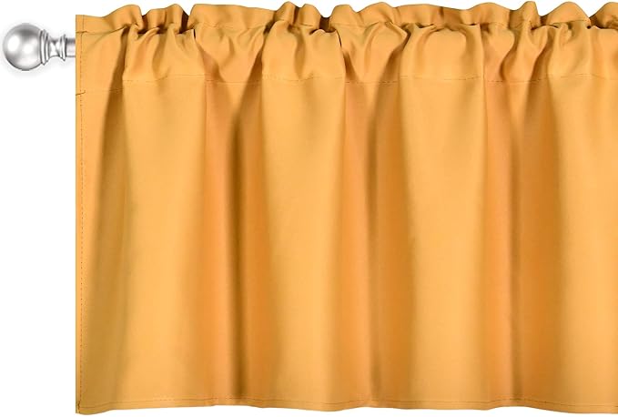 Gold Yellow Valance for Windows 42x18 Inch Solid Thermal Insulated Blackout Rod Pocket Kitchen Short Curtain Toppers Valance for Bathroom Living Room 2 Panels