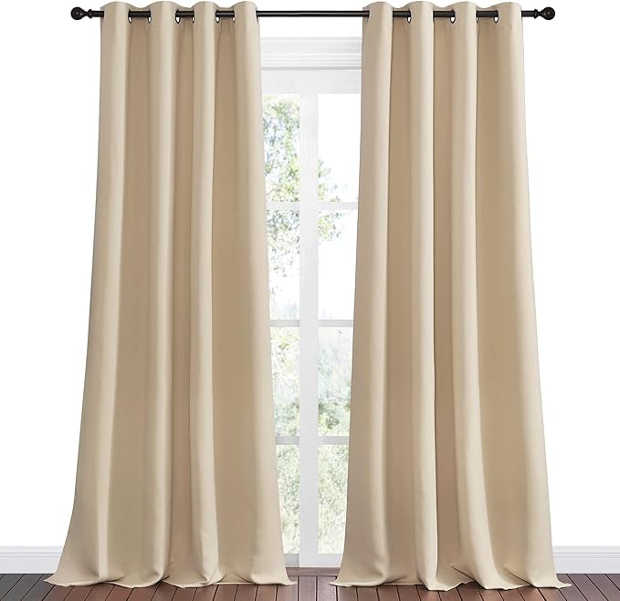 NICETOWN Bedroom Room Darkening Curtains - Triple Weave Microfiber Grommet Top Thermal Insulated Solid Room Darkening Panels/Drapes for Kid's Room (Biscotti Beige, 1 Pair, 55 inches by 96 Inch)