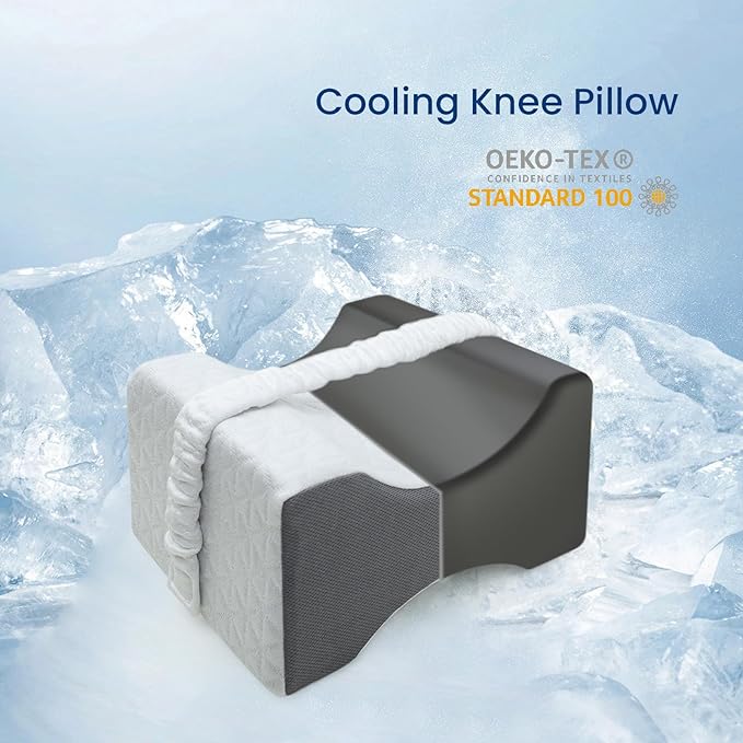 Knee Pillow for Side Sleepers,Knee Pillow,Leg Pillow for Side Sleeping,Memory Foam Support Ergonomic Pillow with Cover and Adjustable Straps,Smooth Spine Alignment Pillow,White/Gray