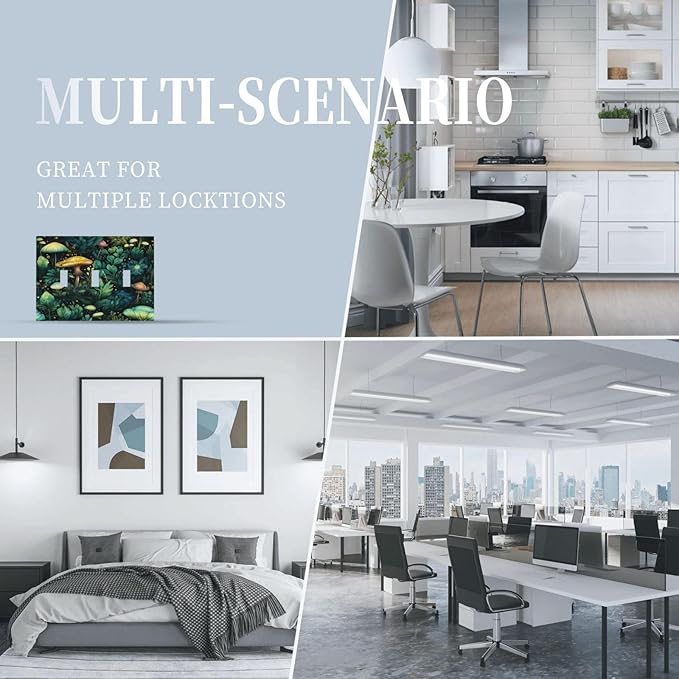 Green Dark Forest Mystical Mushroom 3 Gang Light Switch Covers Triple Toggle Wall Plate Decorative Switchplate Electrical Faceplate for Country Bathroom Bedroom Kitchen Decor