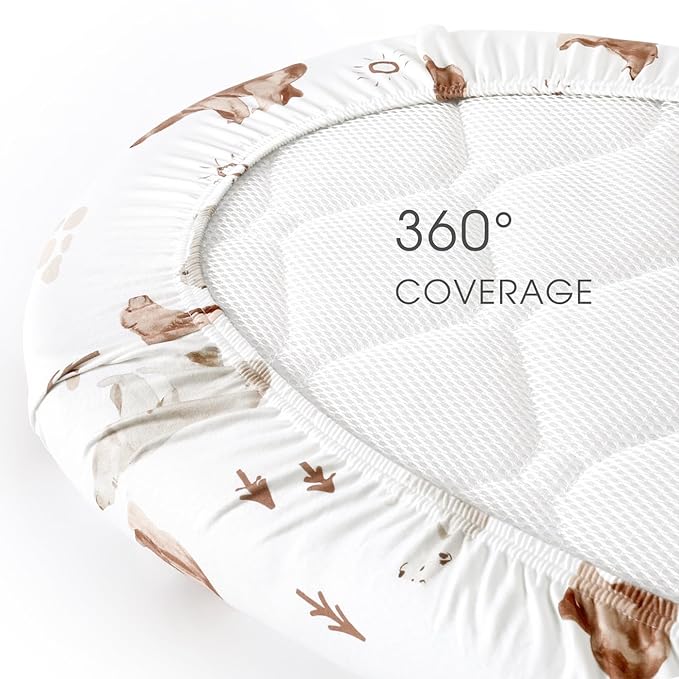GRSSDER Stretchy Ultra Soft Bassinet Sheet 3 Pack, Universal Fit for Bassinets Baby Cradle Moses Basket Oval Rectangle Mattress or Changing Table Pad Safe and Snug, Stylish Print of Sunny Bear