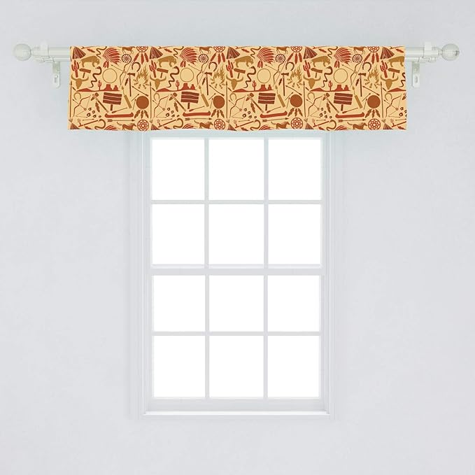 Ambesonne Western Window Valance, Culture Arrow Hatchet Chiefs Hat Snakes Bison Tools, Curtain Valance for Kitchen Bedroom Decor with Rod Pocket, 54" X 12", Orange Redwood