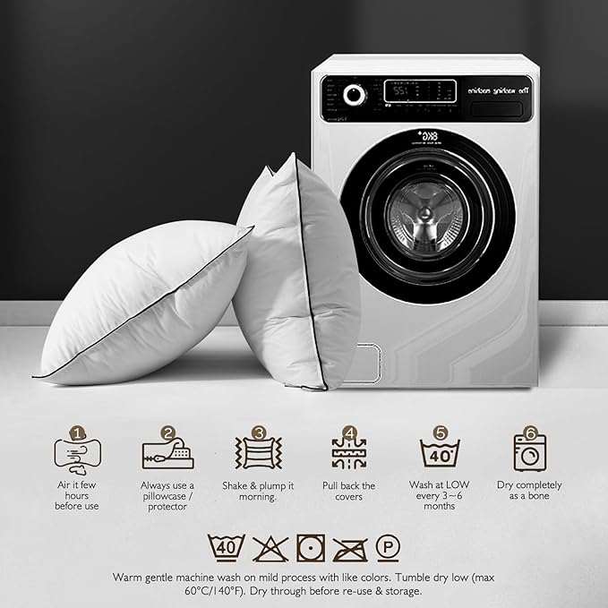 BPC Luxury Feather Down Pillow Queen Size Set of 2 - Medium-Firm Feather Pillow, 3-Chamber Bed Pillow Inserts with Organic Cotton Cover, Surrounded by Polyester, 20x30 Inches