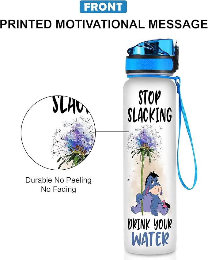Stop Slacking Drink Your Water 32 Oz Water Bottle, 1 Litre Water Bottle With Time Marker, Donkey Motivational Insulated Water Bottle, Cute Gifts For Girls