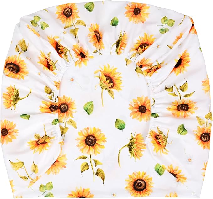 JISEN Baby Crib Sheet 1 Piece Portable Fitted Crib Sheet for Standard Crib and Toddler Mattresses Nursery Bed Decor for Boys Girls 28x52 Inch Sunflowers