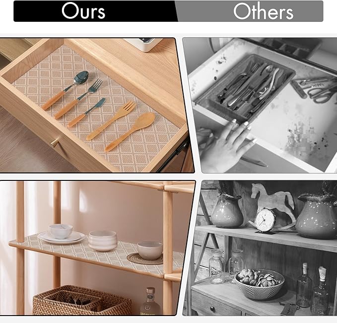 Cooyes Shelf Liner – Non-Slip Shelf Liners for Kitchen Cabinets – Waterproof Shelf Paper with Modern Pattern – Durable EVA Cabinet Liners