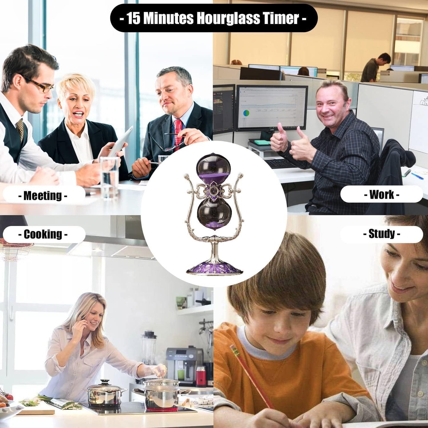 Sanduhr 15 Minuten,Metal Vintage Hourglass,Hour Glass,Hourglass Decor,for Home Decoration Office Desk Wedding Party Decor Kitchen Timer (Violetter Sand)