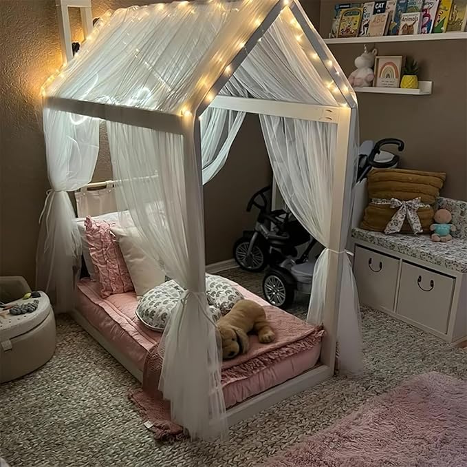 Bed Canopy for Girls 2pcs King Canopy Bed Curtains 30*228in White Tulle Canopy Bed Scarf for Queen & Full Bed,Sheer Bed Drapes,Twin Girls Canopy Bed Decor for Baby Crib,Kid Adult Beds(Not With Frame)