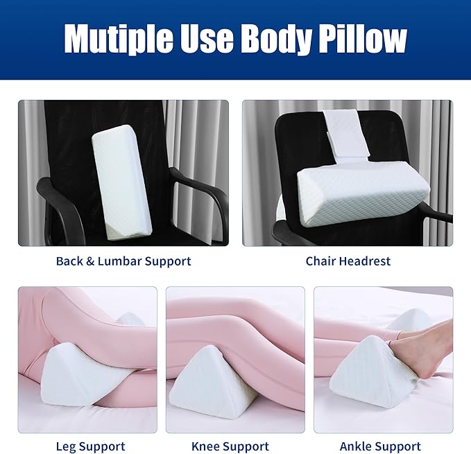 HOMBYS Memory Foam Sleep Position Training Pillow, Body Supportive Trainer Pillow for Back Sleeper Side Sleeper, Adjustable Body Pillow - White