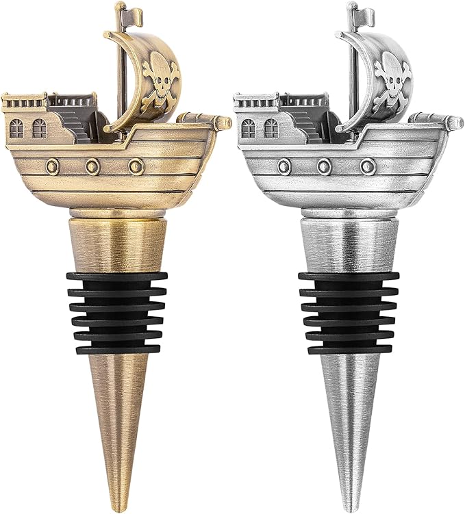 LKKCHER Pirate Ship Wine Stopper, Wine Gifts for Men Warship Battleship Lovers, Nautical Bottle Stoppers for Wine Champagne Prosecco, Birthday Gifts, Wine Saver, Wine Accessories