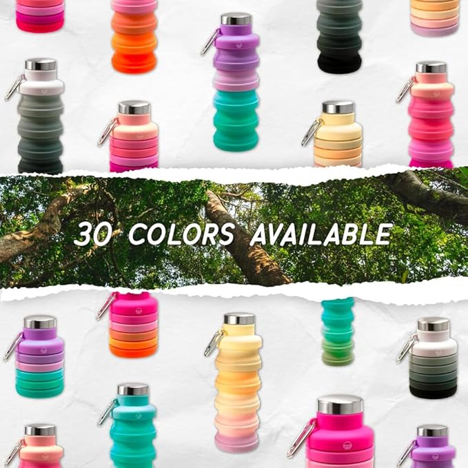 Mayim Collapsible Water Bottles Silicone Travel Tumbler with Clip for Backpack, Reusable Portable Sport Water Bottle for Gym, Camping, Hiking or Airport, 24 Oz Grey