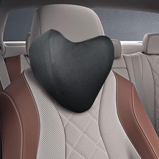 Travel Car Headrest Pillow, 100% Pure Memory Foam Car Pillow for Driving with Adjustable Strap, Breathable Removable Cover & Ergonomic Design - Softness Car Neck Support Pillow(Black, LOVE SHAPE)