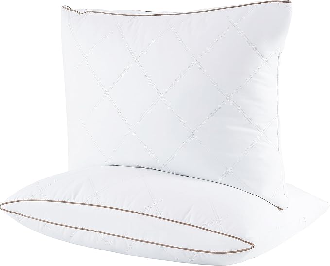 UNIKOME Natural Goose Feathers and Down Pillow - King Size Set of 2, Medium Firm Pillow with 100% Cotton Cover, Gussted & Quilting Design Hotel Collection Bed Pillows for Back, Stomach, Side Sleeping