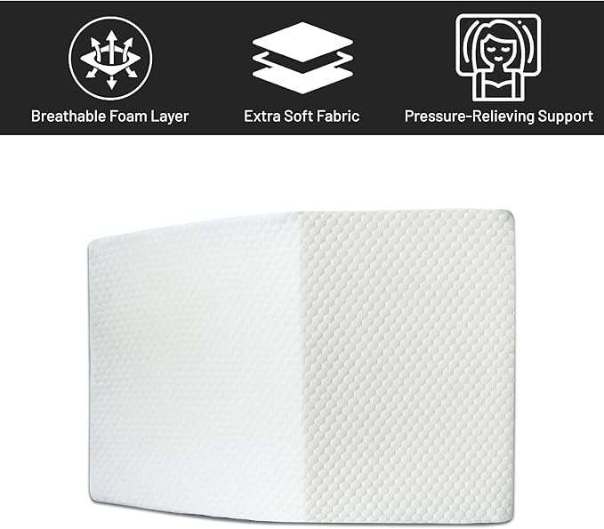 Mattress Solution, 21-Inch Leg Wedge Pillow with High-Density Foam, Stylish Chic Jacquard Cover, Multi-Purpose, White