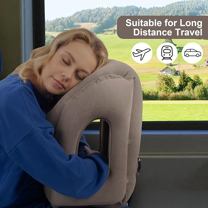 Inflatable Travel Pillow Travel Pillow Inflatable Airplane for Sleeping Support for Neck and Head Inflatable Neck Pillow for Airplane Travel Inflatable Neck Pillow for Airplane Car Home Office, Grey